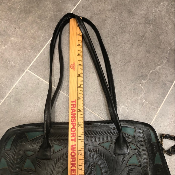 Leaders in Leather black tooled purse shoulder bag turquoise blue cowgirl - Picture 8 of 12